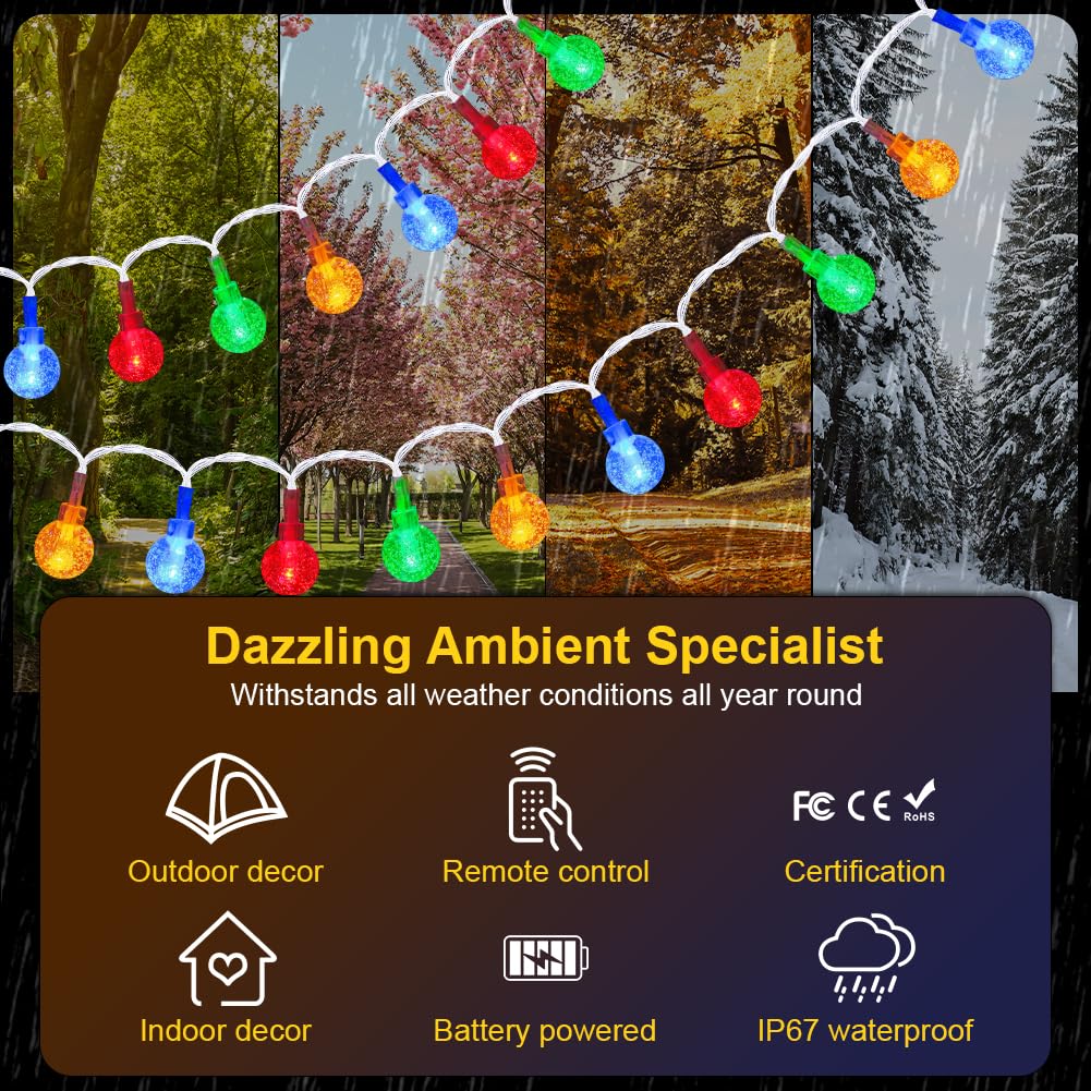 AUAUY Catena Luminosa 10m 100 LED Con Telecomando - 8 Modalità, Batteria, Impermeabile - Per Esterno E Interno - 2