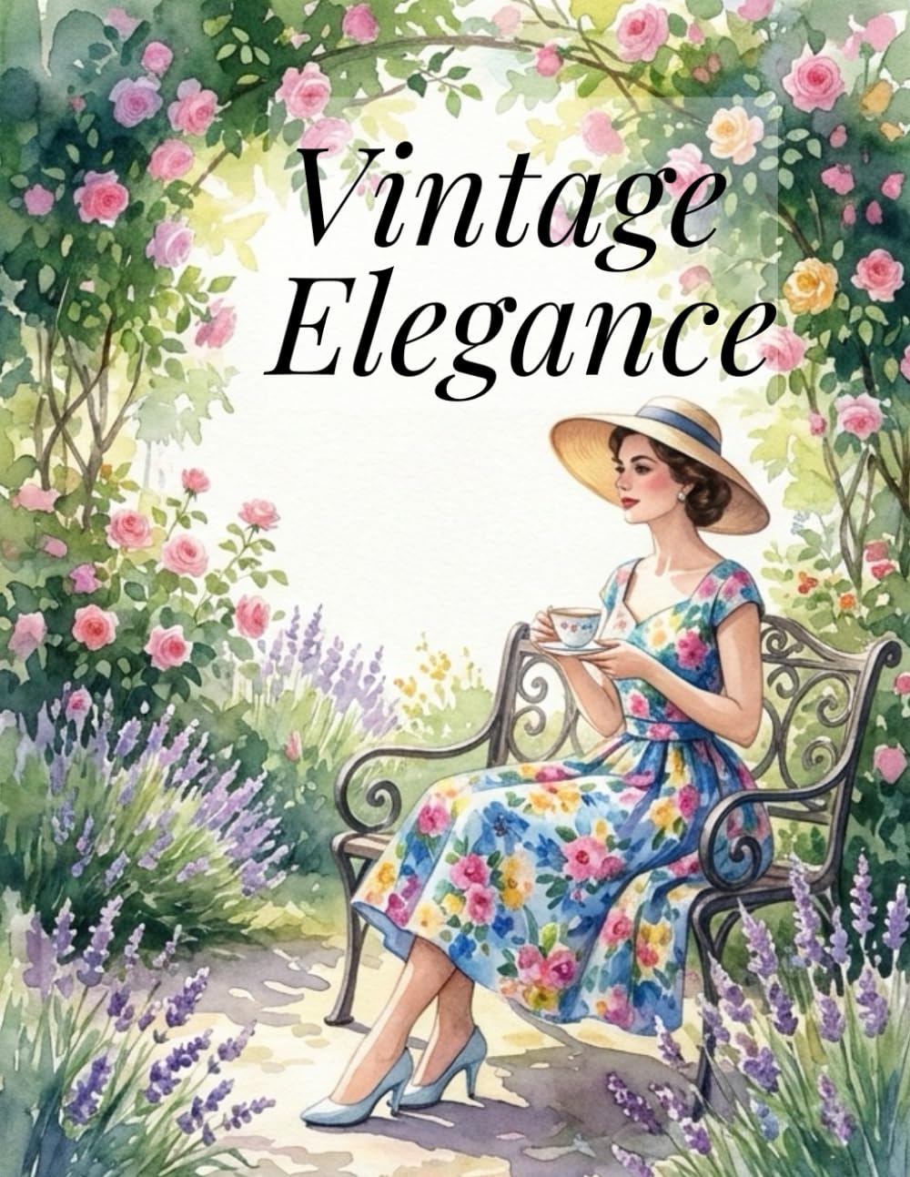 Vintage Elegance: 1950s Fashion & Botanical Bliss Coloring Book