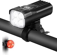 Vista 1 de Luz de bicicleta para conducción nocturna, 2000 lm faro de bicicleta y luz trasera, múltiples modos, 3000 mAh USB C recargable impermeable LED