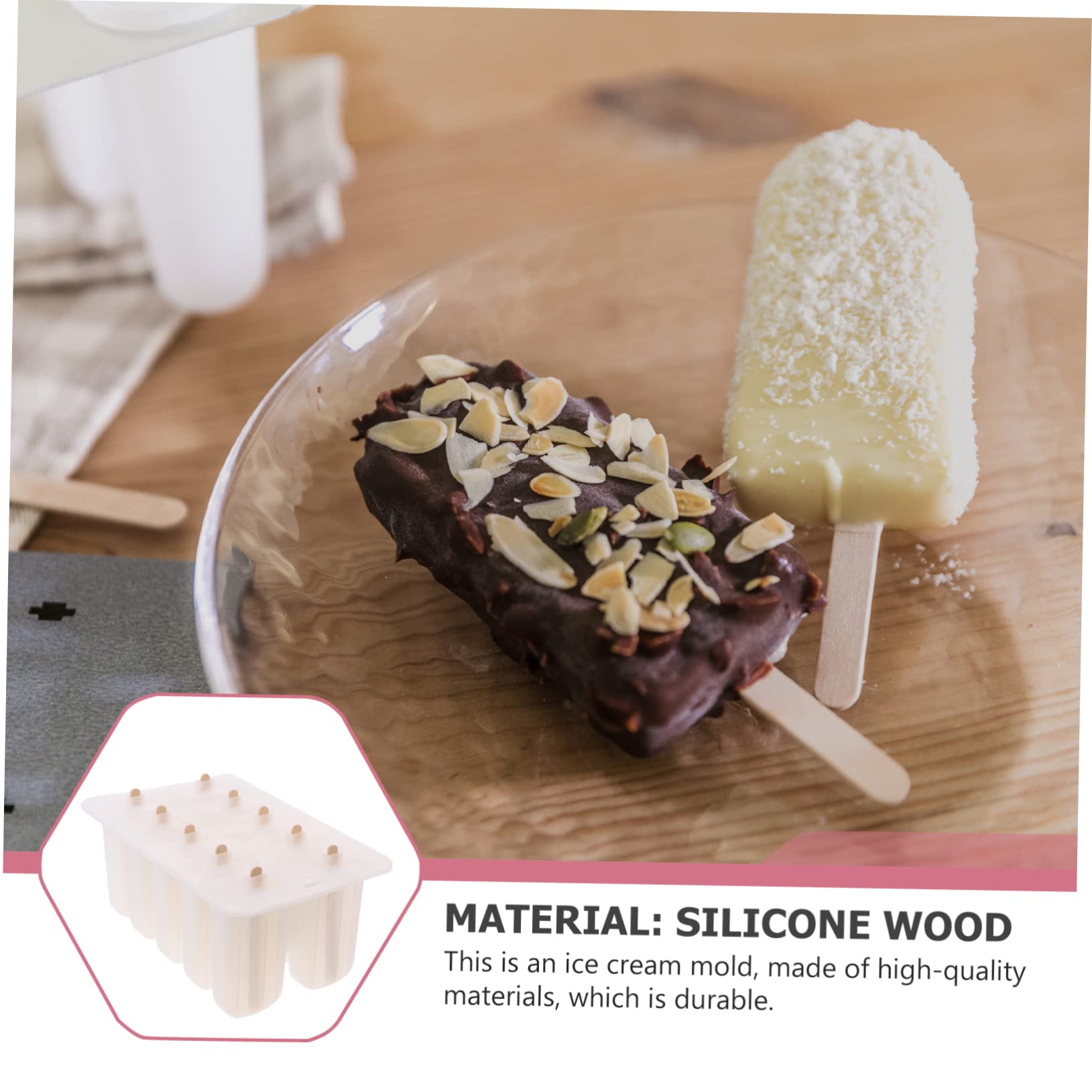 Moule à Glace Diy Silicone Semi-transparent Cavités Avec Bâtonnets Bois Pour Sorbets Maison Réutilisable Sain Pour Jus Yaourt Et Fruits