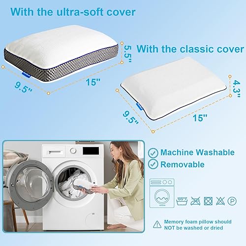 Miniatura 5 de BlazeBeam Almohada de campamento de doble funda de espuma viscoelástica para viajes con extensor de altura, 5 capas de apoyo firme, almohada de