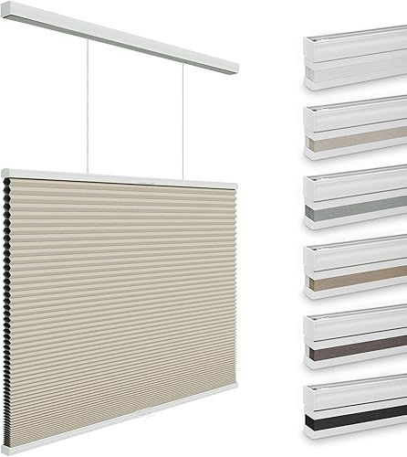 Miniatura 47 de Changshade Persianas celulares opacas de arriba hacia arriba, sin cordones, para ventana de interior, aislamiento térmico, persianas de panal