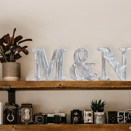 Miniatura 4 de WOODOUNAI Letras de madera rústica sin terminar de 8 pulgadas para decoración de pared, letras decorativas de pie en rodajas, decoración de tablero