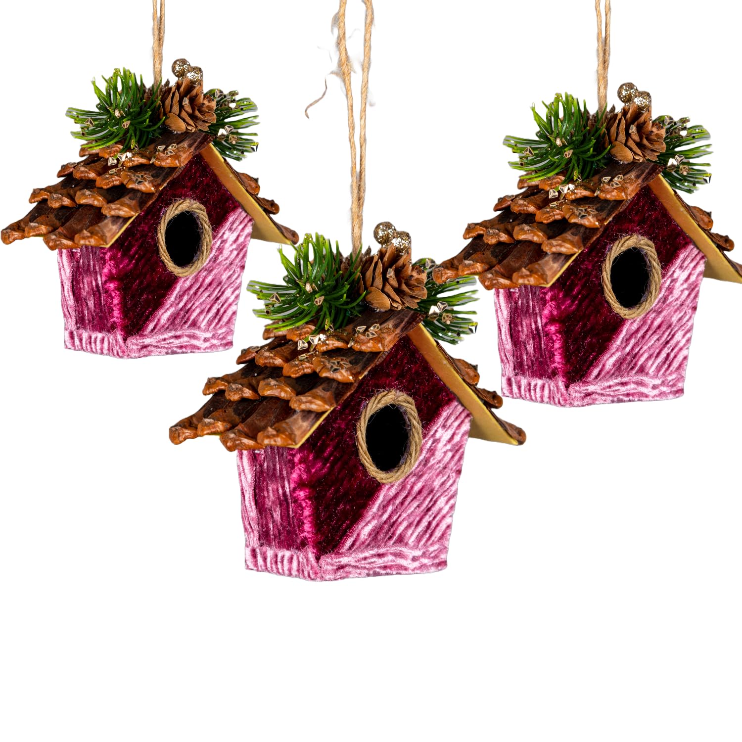 3Pcs Pink Burgundy Birdhouse 10x11cm