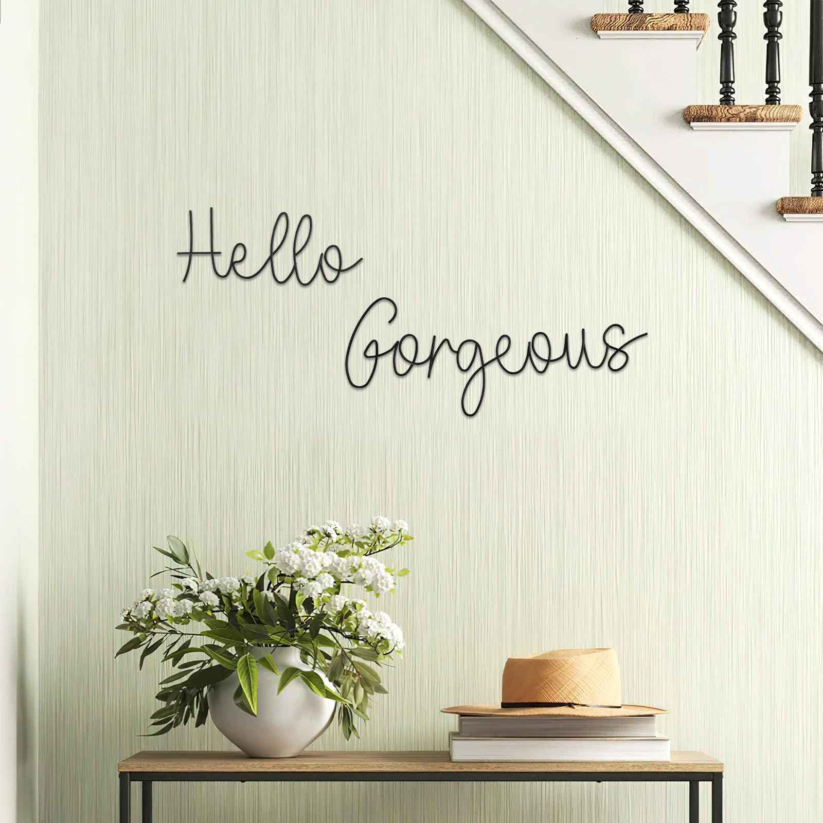 Hicarer 'Hello Gorgeous' Rose Gold Metal Wall Art - Minimalist Word Sign, 30cm Letters, Home Decor