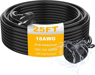 Blackcow Outdoor Power Extension Cord,25 Ft,IPX6 Waterproof, Cold Weather & Fireproof, Heavy Duty 3 Prong Cable,18AWG 125V 10A,FCC/ETL Certified for Outdoor/Indoor Use