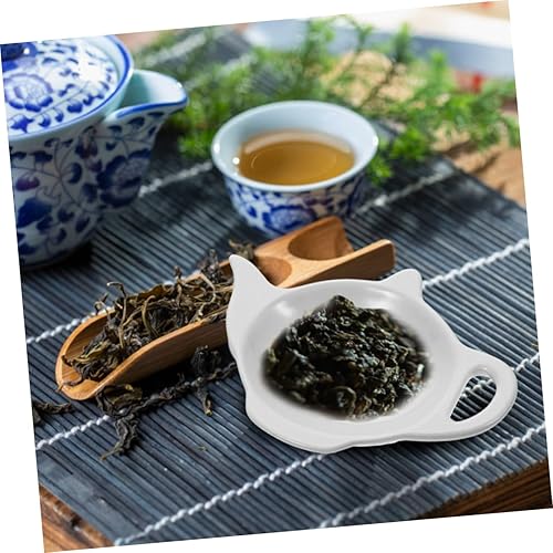 Miniatura 5 de HEMOTON 3 piezas de tetera de cerámica con forma de tetera para bolsitas de té, organizador de cucharaditas, bordes lisos, fácil de limpiar para