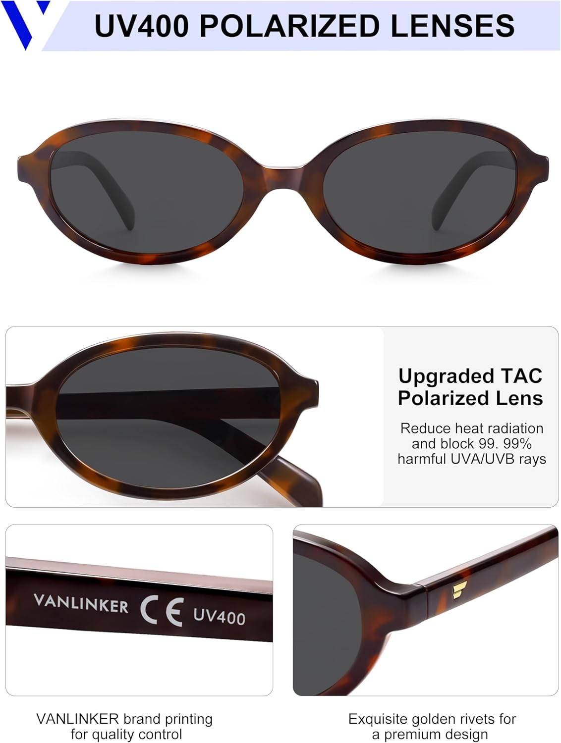 VANLINKER Retro Oval Polarized Sunglasses for Women Small Narrow 90s Trendy Y2k Shades VL9890 - Image 4