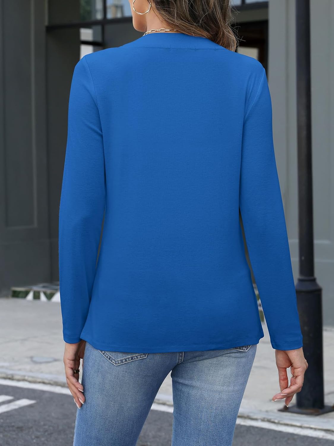 Womens Button Down Shirts Long Sleeve V Neck Tops Casual Fall Tunics Tops Loose Fit - Image 5