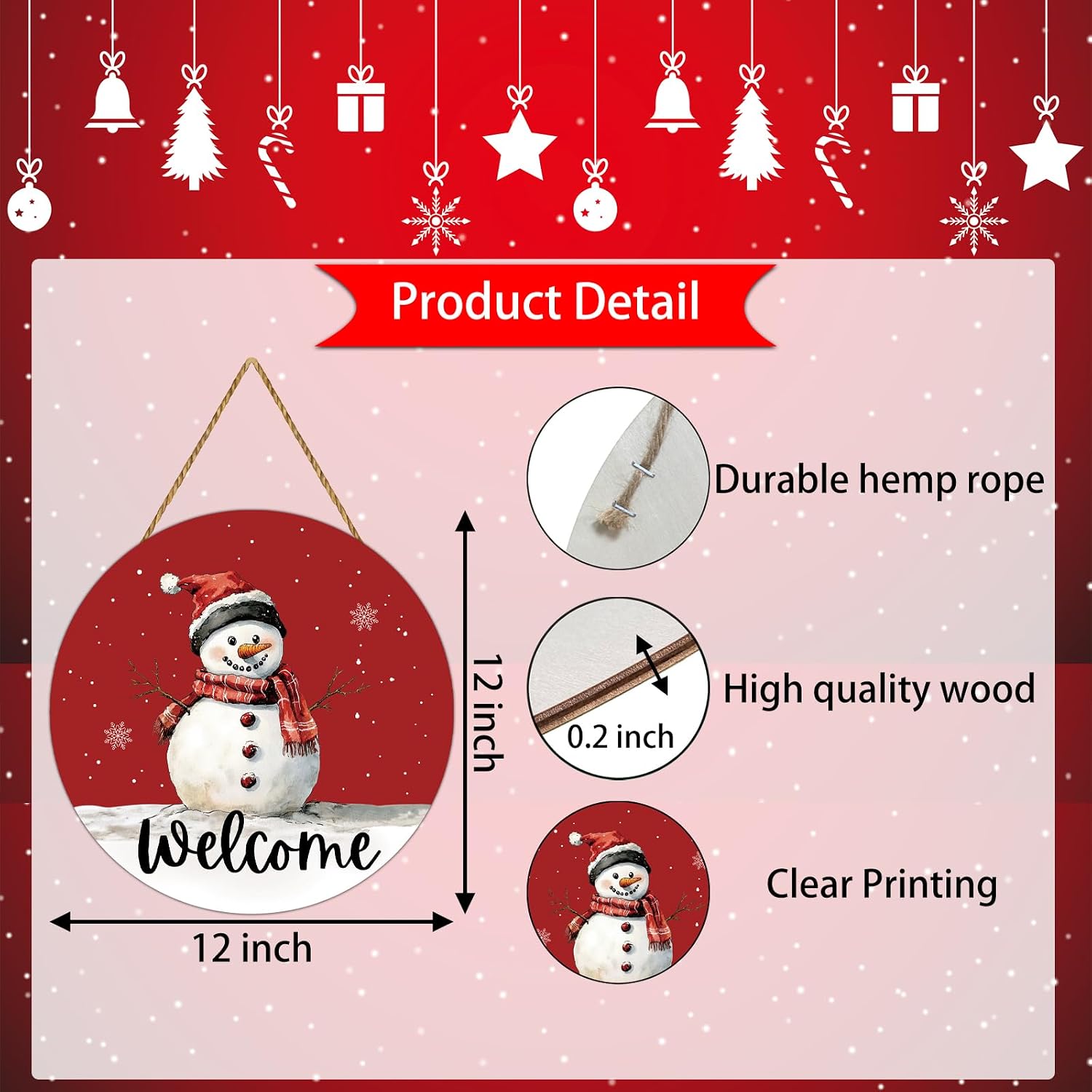 Snowman Christmas Decorations Indoor Christmas Door Decorations Winter Decor Winter Wreath Snowman Wall Decor Wooden Front Door Hanger Welcome Sign for Front Door Porch Wall Indoor Home Decor