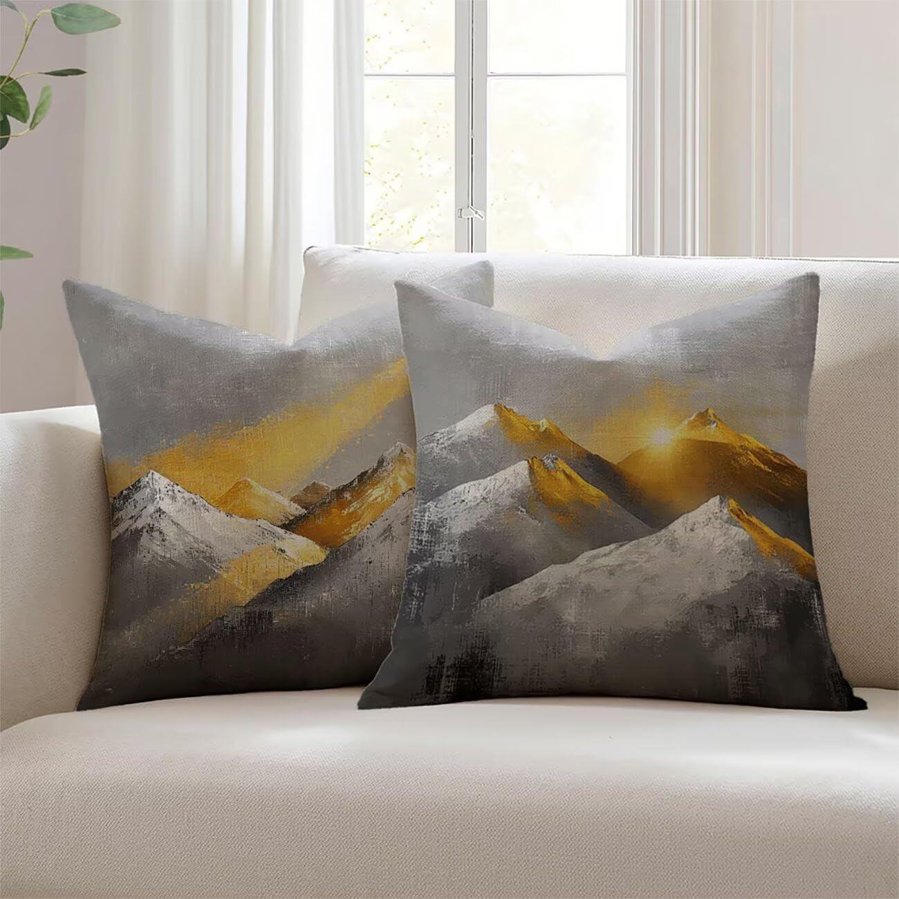 Housse de coussin 65x65cm montagne en lin Lejnlnng imperméable pour canapé de jardin salon JL-4739
