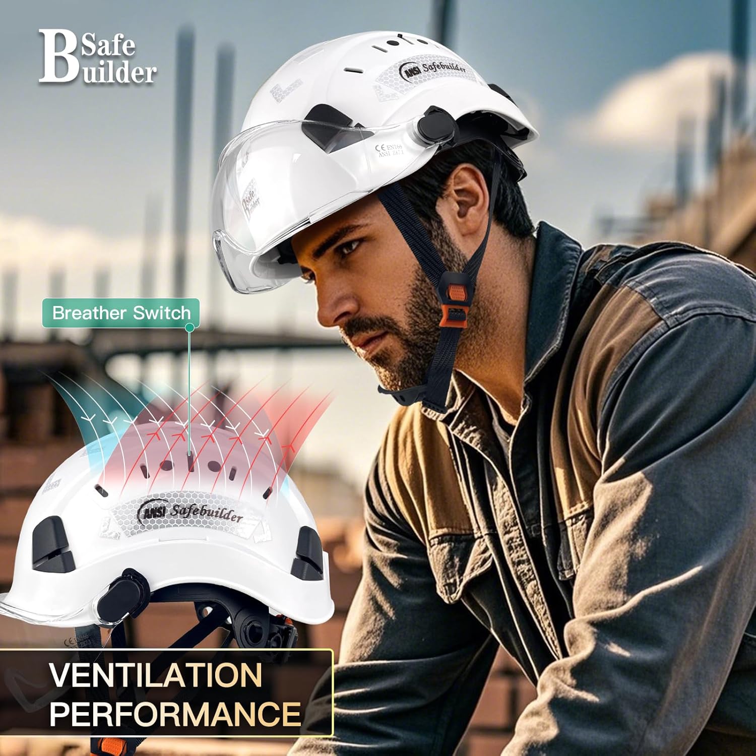 Image illustrating the adjustable ventilation system on the SAFEBUILDER helmet