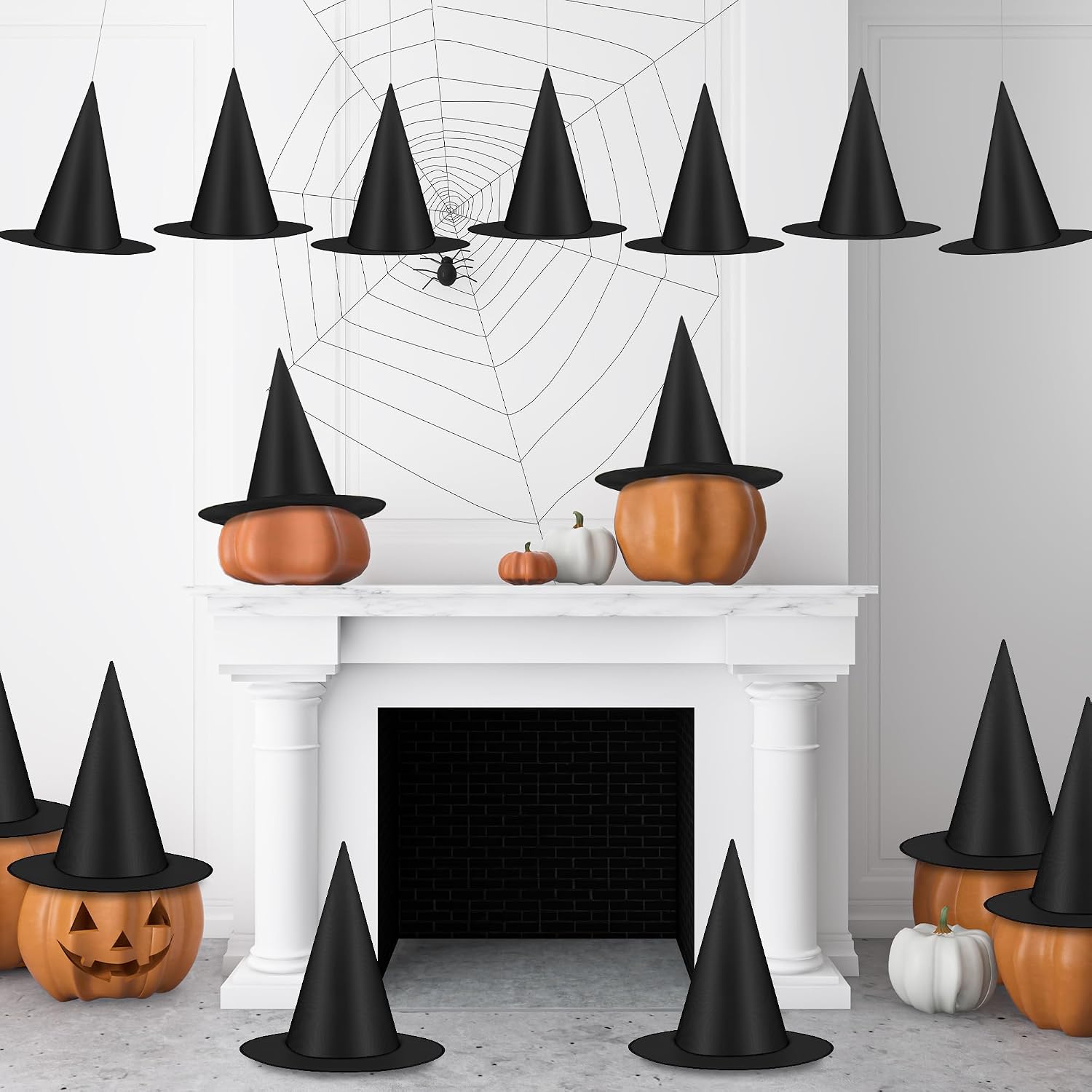 Luces 48 PCS Witch Hats for Porch, Black Wizard Hat Outside Front Porch | Thickened Hanging Witches Hats with 656 FT Rope Halloween Witch Hat Witch Costume Accessory
