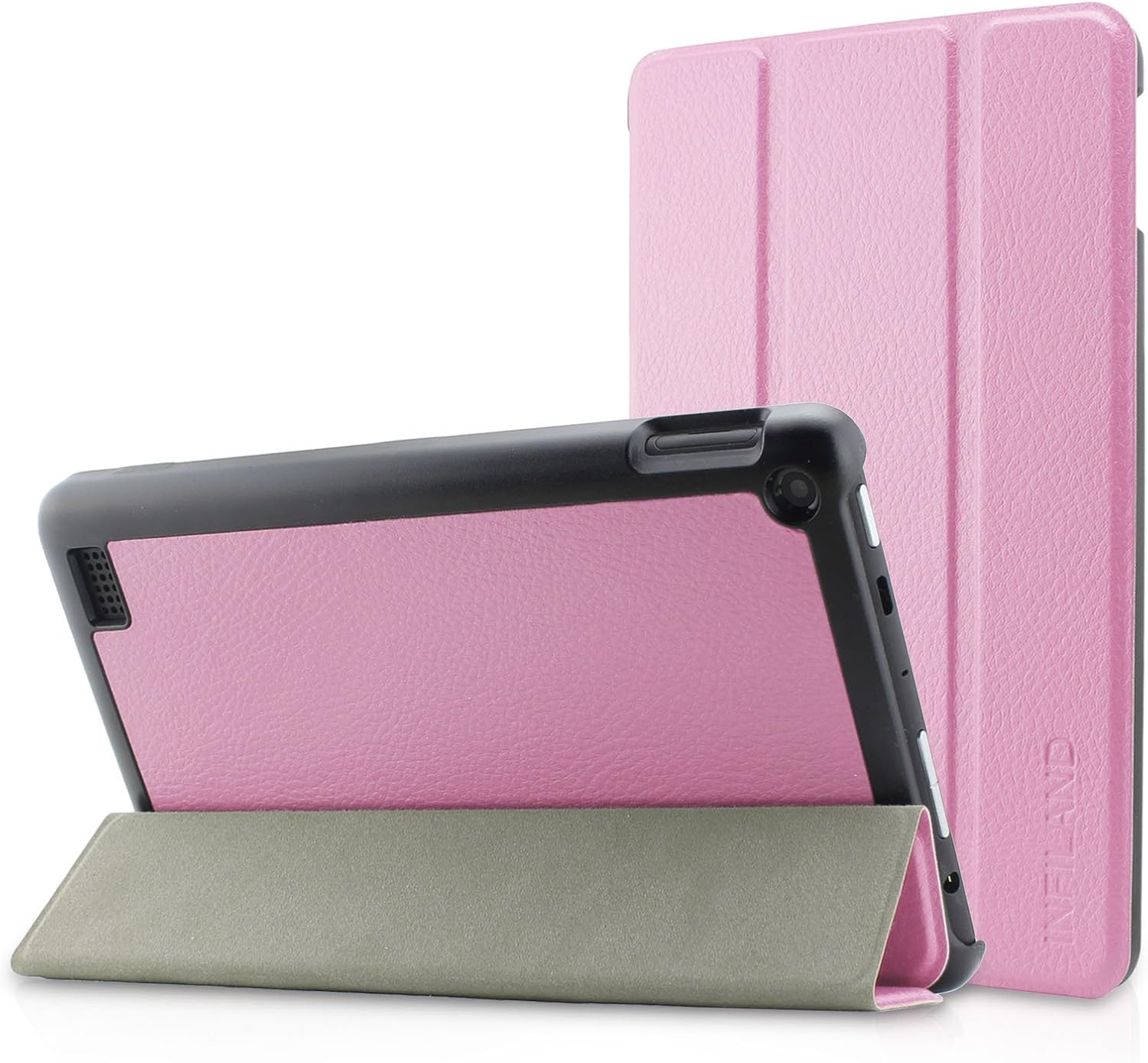 Infiland Fire 7 Case - Ultra Slim Shell Lightweight Tri-fold Stand Cover for Amazon Fire 7 Inch Tablet (Fire 7" Display 5th Generation - 2015 Release Only), Pink