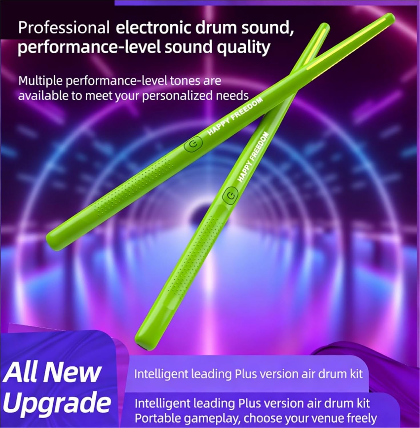 Virtual Electronic Drum Set, Protable Electric Drumsticks With Drumsticks Pedals,for Beginners Adults Kids And Drummer's Gift, Bluetooth And 8 Sounds(Black,Basic style)