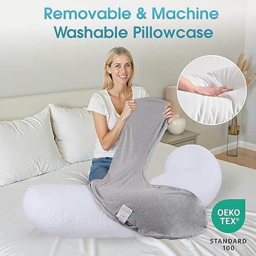 Miniatura 7 de Almohada corporal, almohada larga, almohada corporal de espuma viscoelástica, almohada lateral en forma de C, funda de almohada lavable a máquina,