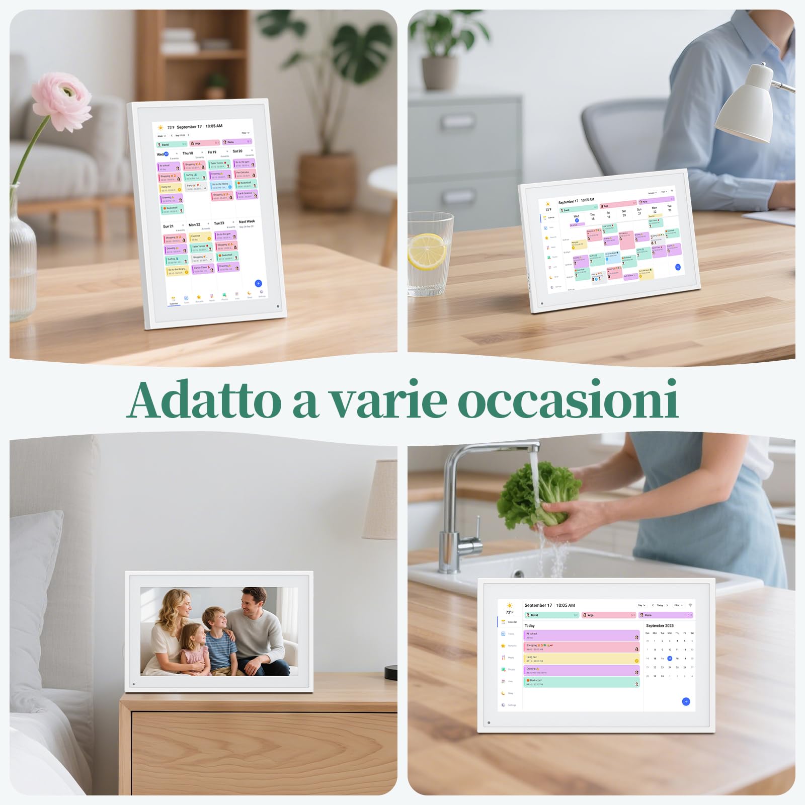 Calendario Digitale da Parete 10,1 Pollici Touch Screen - Planner Familiare con 32GB di Memoria, Cornice Foto Digitale, Sincronizzazione App e Cloud, Agenda Smart