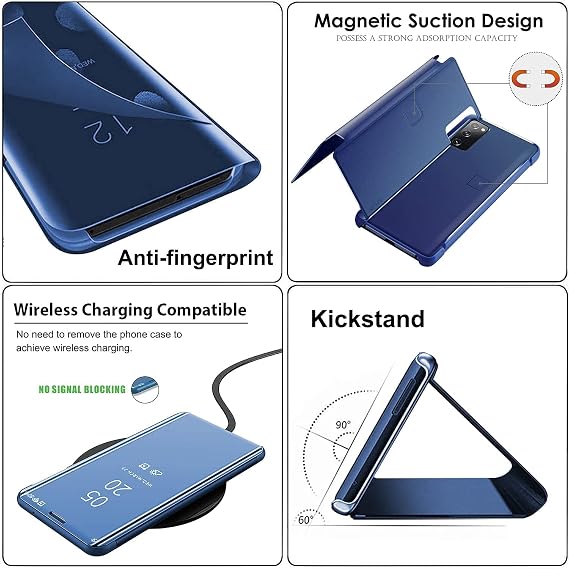 Migexxkj Samsung Galaxy A35対応 ケース フリップレザーカバー クリア S-View ミラー 耐衝撃カバー キックスタンド付き 傷防止 保護ケース Samsung A35 5G用ブルー