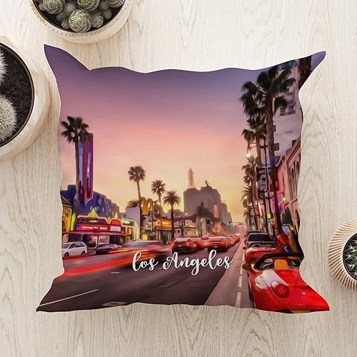 Miniatura 7 de Funda de cojín para sofá de 22 x 22 pulgadas ciudad estadounidense de Los Ángeles almohada decorativa de terciopelo con cremallera para dormitorio