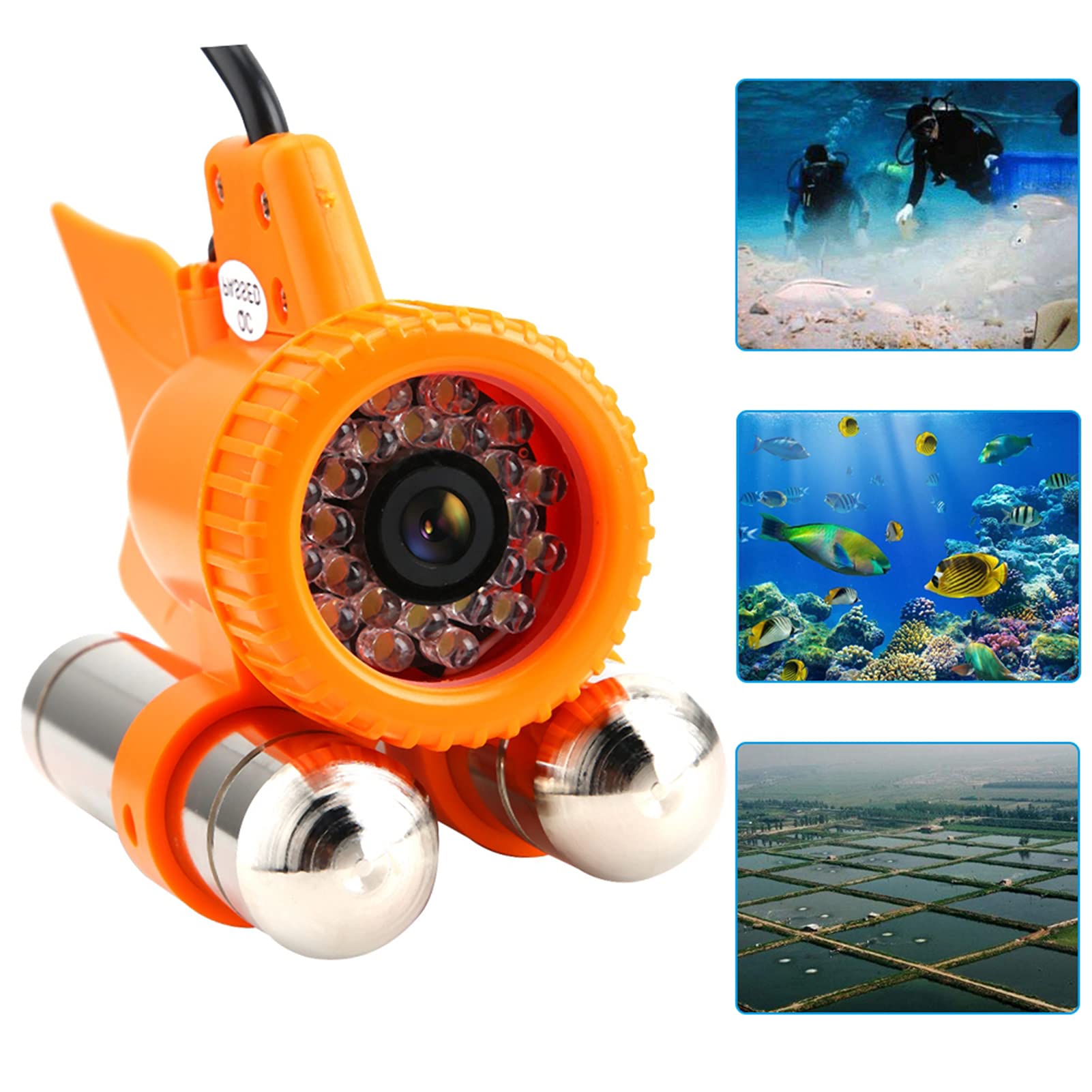 Underwater Fishing Camera, DC12V 24LED1000TVL HD Underwater Camera, Color Video Night Fish Finder for Diving, Ice Fishing (50Meters Cable) (50 meters long)