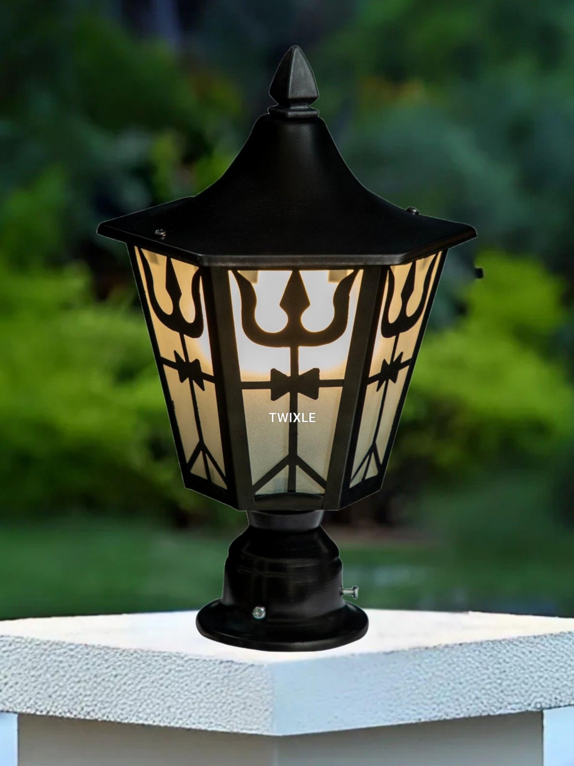 Metal and Glass Gate Light Waterproof Lamp Outdoor Decor Garden Lighting Pole Mount Exterior Fixture for Home Entrance Patio Compound Boundary (Bulb Not Included) (TRISHOOL) (Pack of 1)-image-39