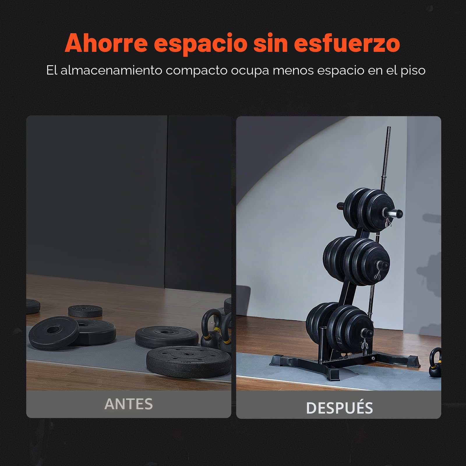 VEVOR Soporte para Discos de Pesas, Estructura en Forma de L, Carga de 454 kg, Soporte para Almacenar Discos de Pesas Estándar, Soporte para Barras de Gimnasio en Casa, Negro, 770 x 670 x 1025 mm