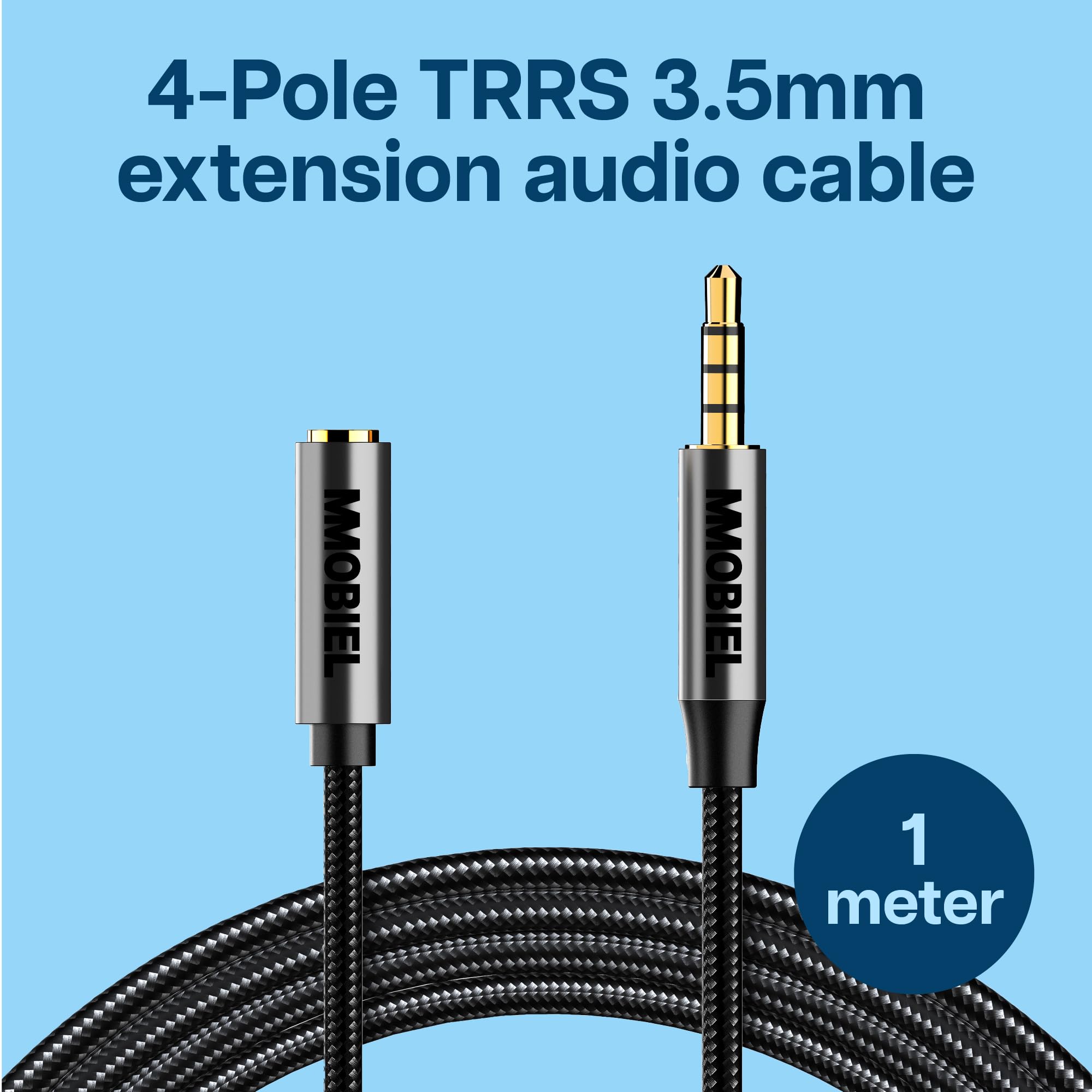 MMOBIEL 3.5mm Audio Male to Female Jack Aux Cable, 4-Pole TRRS Jacks, Aux Extension Cable, Audio and Microphone Function - Image 2