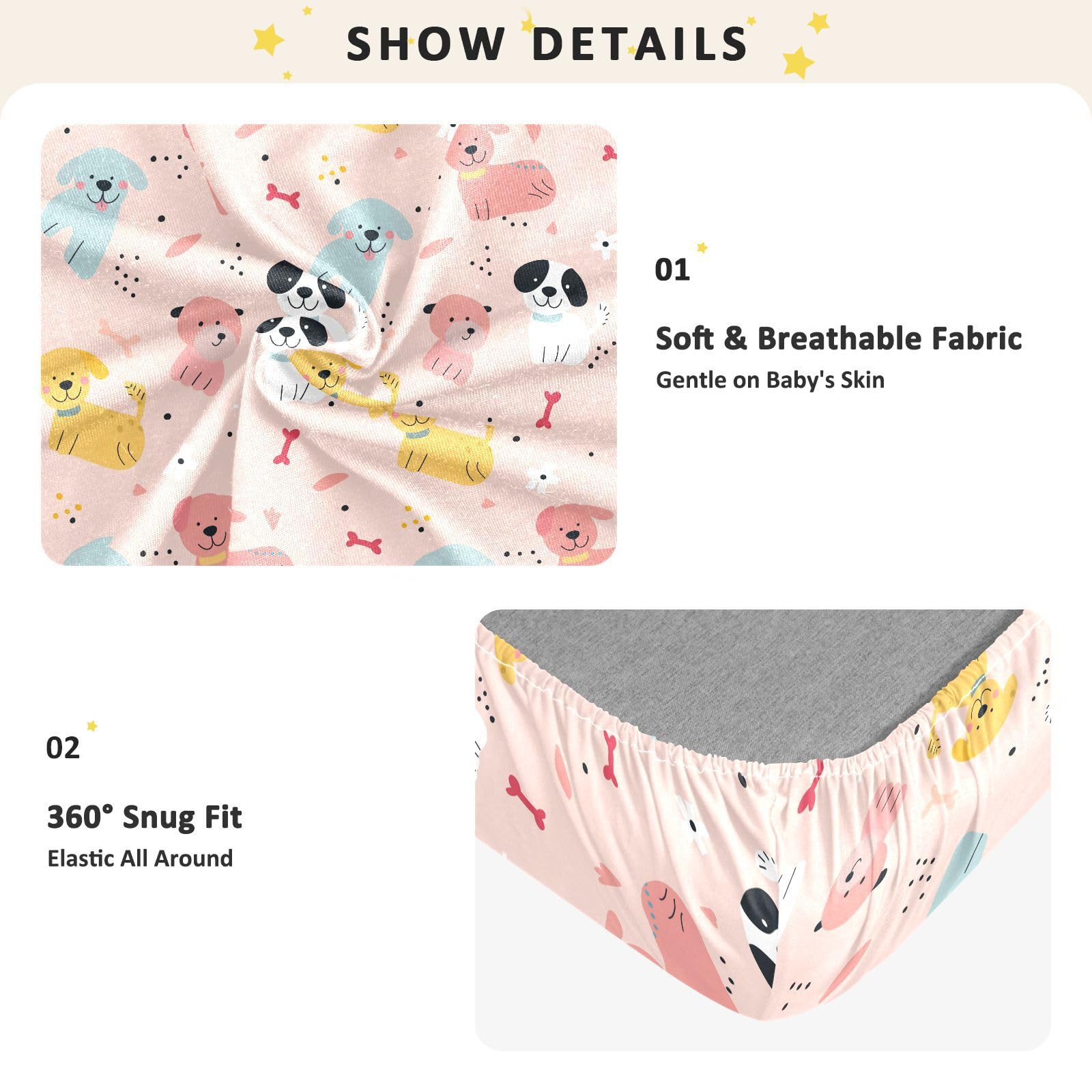 Cartone animato carino cani rosso chiaro lenzuola per neonati ragazze cotone baby playard foglio ultra morbido neonati culla lenzuolo per la decorazione della scuola materna, 1 confezione juego de