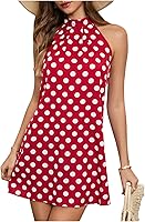 Floerns Women's Sleeveless Floral Print Sundress - Halter Neck Tie-Back A-Line Short Summer Dress