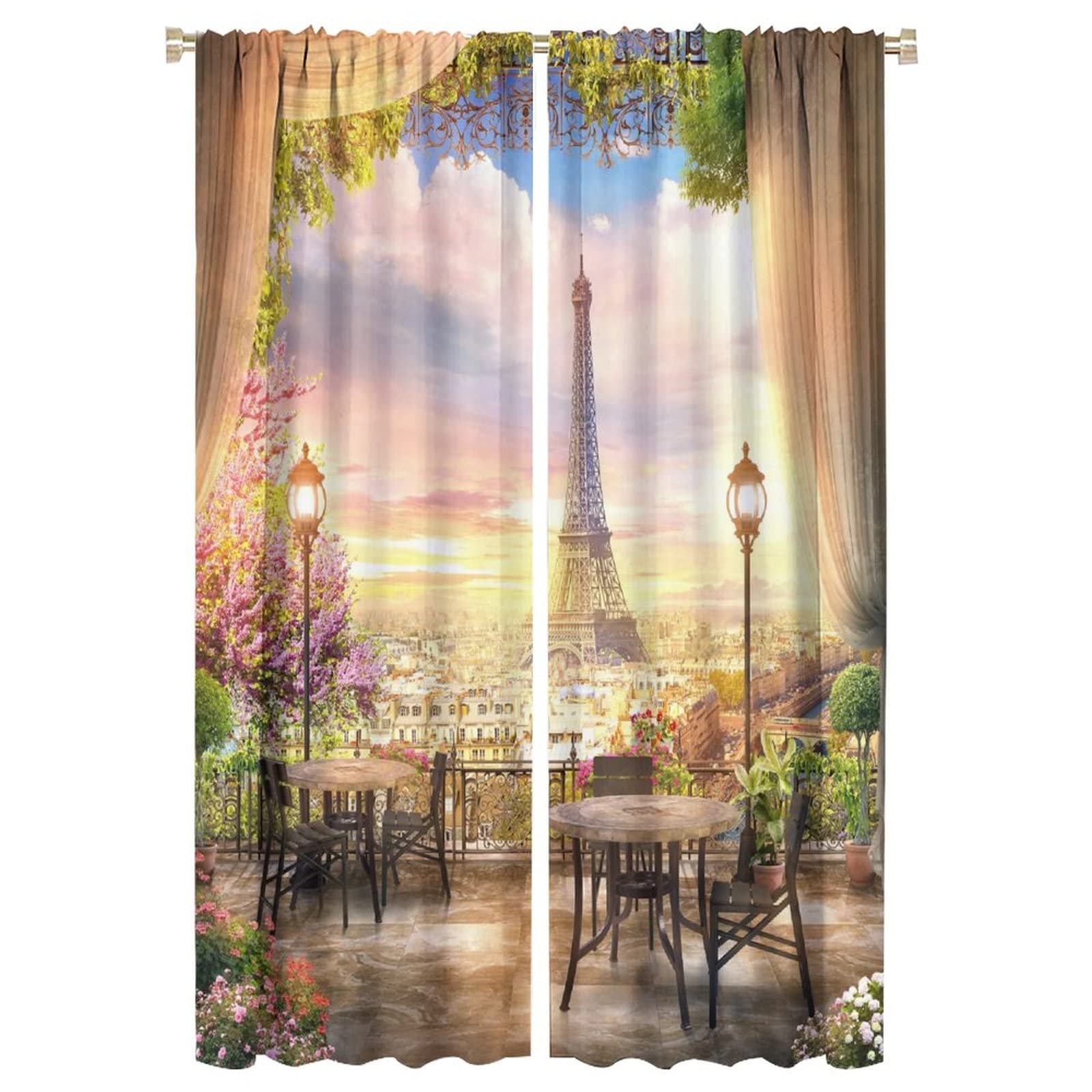 JESTRONRY France Paris Eiffel Tower Curtains,Romantic Travel Cityscape Style Blackout Rod Pocket Window Drapes 2 Panel Set for Living Room Bedroom Kitchen Cafe W42xL63in