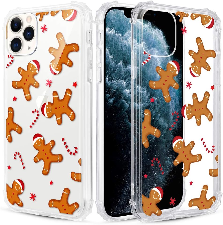 Caka Christmas Case for iPhone 11 Pro Max, iPhone 11 Pro Max Clear Floral Case with Christmas Design for Girls Women Girly Cute Slim Soft TPU Protective Case for iPhone 11 Pro Max (Gingerbread Man)