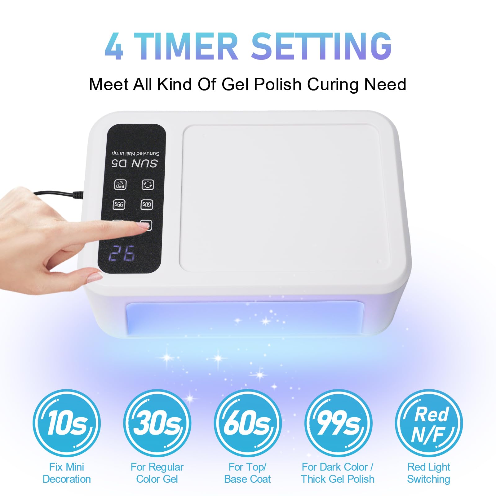 Lampada UV LED per unghie da 480 W con display LCD, asciuga unghie professionale, asciugatura gel UV con 140 perline (108 UV + 32 rossi), 4 modalità timer e touch screen, vassoio rimovibile, per gel