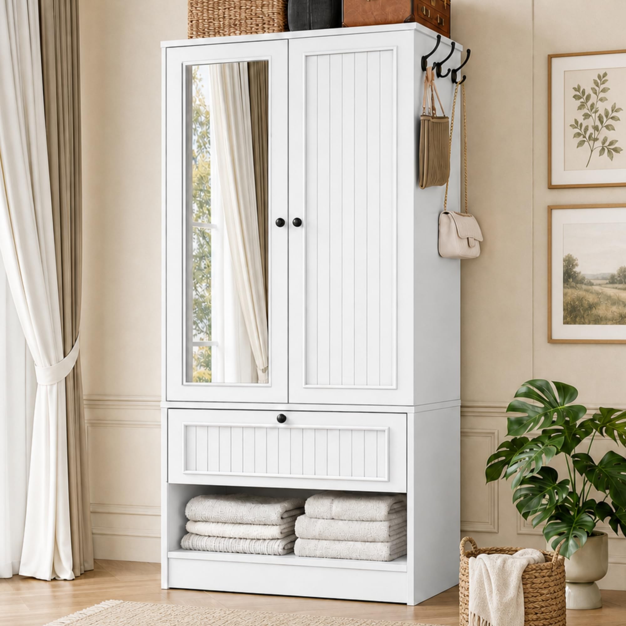 Amazon.com: iPormis Wood Armoire Wardrobe Closet with Mirror Door