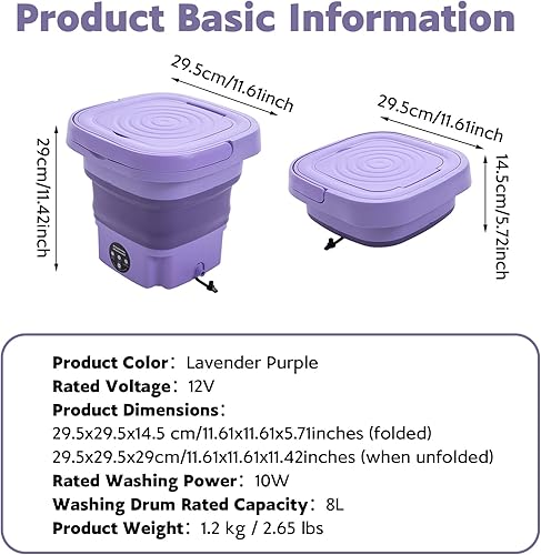 Miniatura 7 de Mini lavadora portátil de 8 L, lavadora plegable y secadora giratoria con cesta de drenaje, lavadora eléctrica plegable para apartamentos, camping,