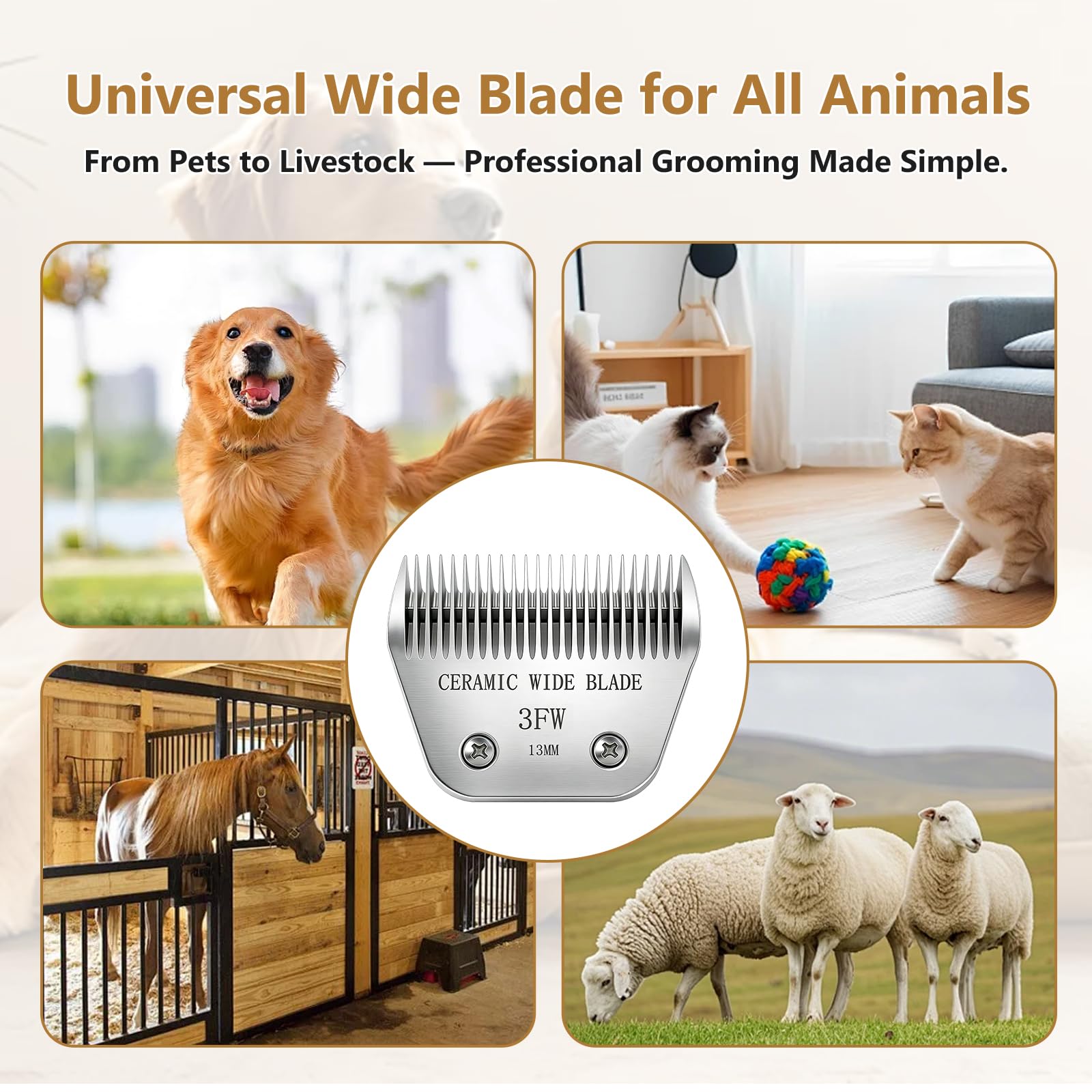 Präzisionskeramik-Klingen für Hundepflege, kompatibel mit Andis, Oster A5, Wahl km10 Schermaschinen, Ersatzklinge für Hunde- und Katzenpflege, 3FW (13 mm)