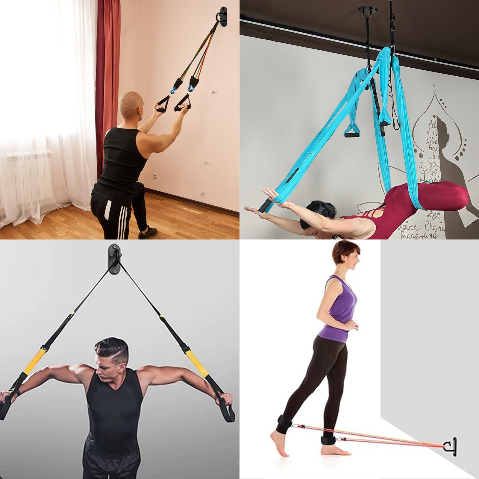 3 Pezzi Battle Corda Parete e Pavimento Anchor, nero Ancoraggio a Muro Supporto per allenamento di forza,fitness,sacco da boxe,pianta in vaso,altalene con 3 moschettoni vite