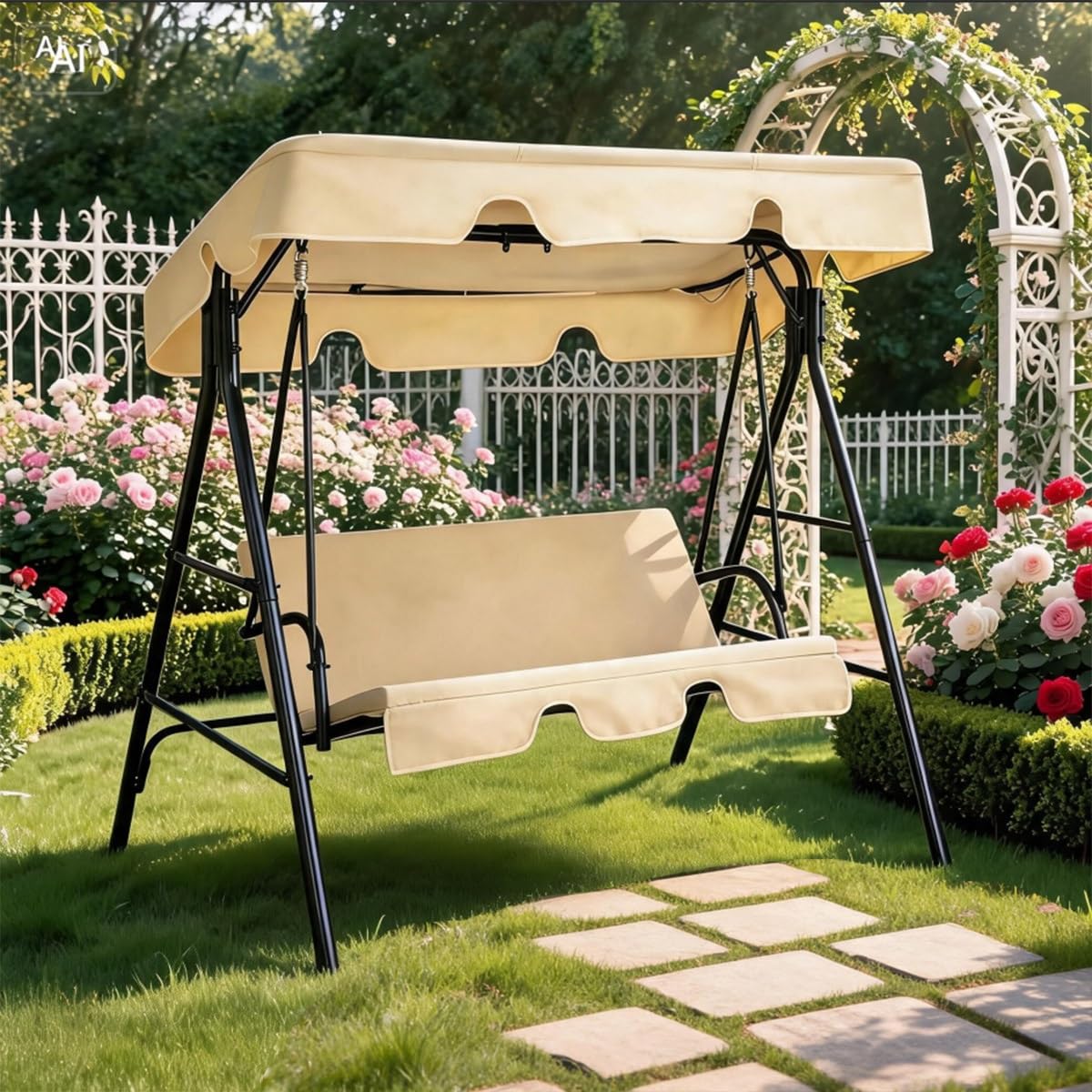Tettuccio for Altalena da Giardino sostituire 3 Posti, Tettuccio di Ricambio for sedia a Dondol, Copertura Dondolo Impermeabile Telo Ricambio Universale Tetto UV(Coffee,195x125x15cm)