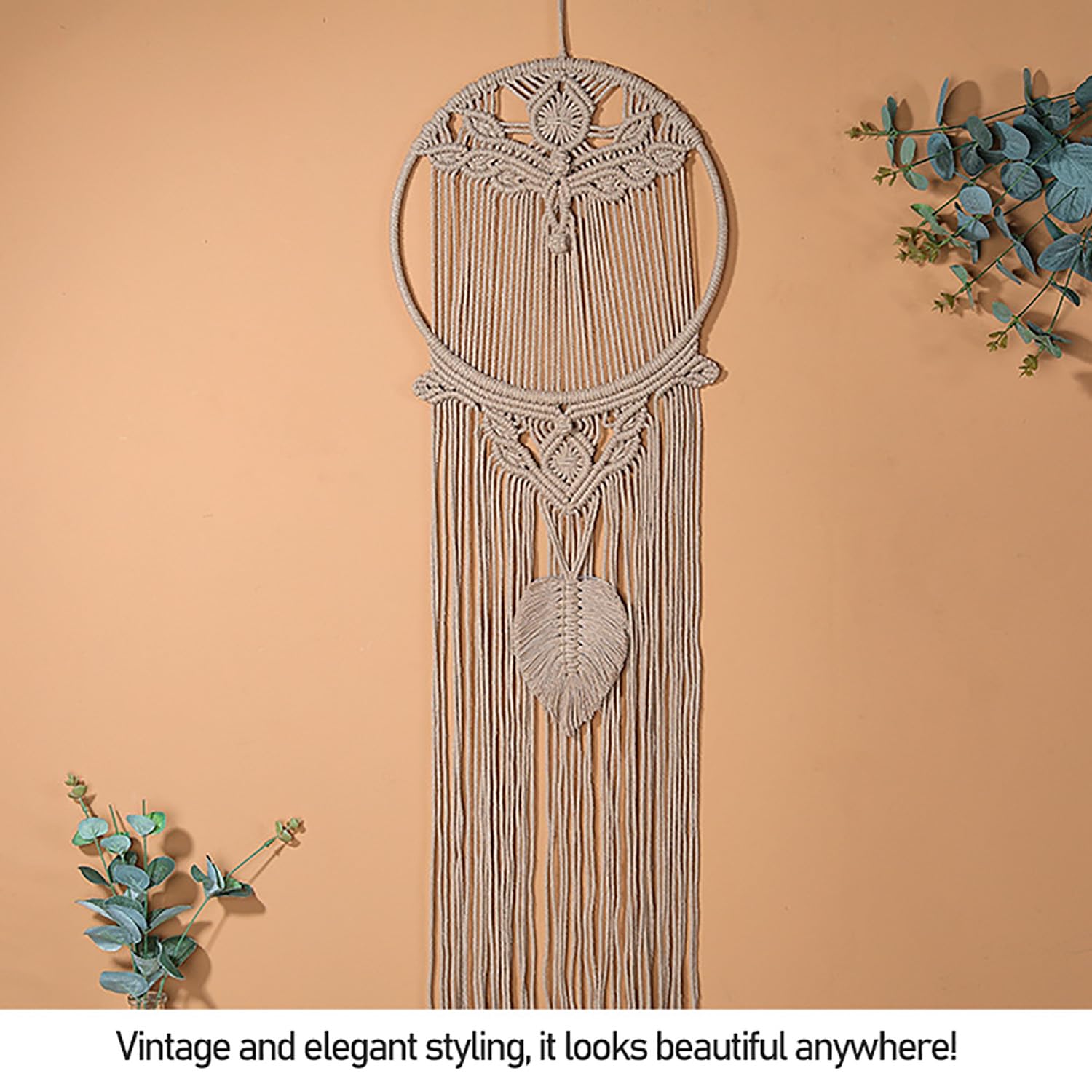 Atrapasueños Macramé Boho Decoración para Colgar En La Pared Grandes Borlas Plumas Tejidas Decoración Atrapasueños para Habitación Niña Dormitorio, Regalo Elegante, 30cm Ancho X 95cm Largo