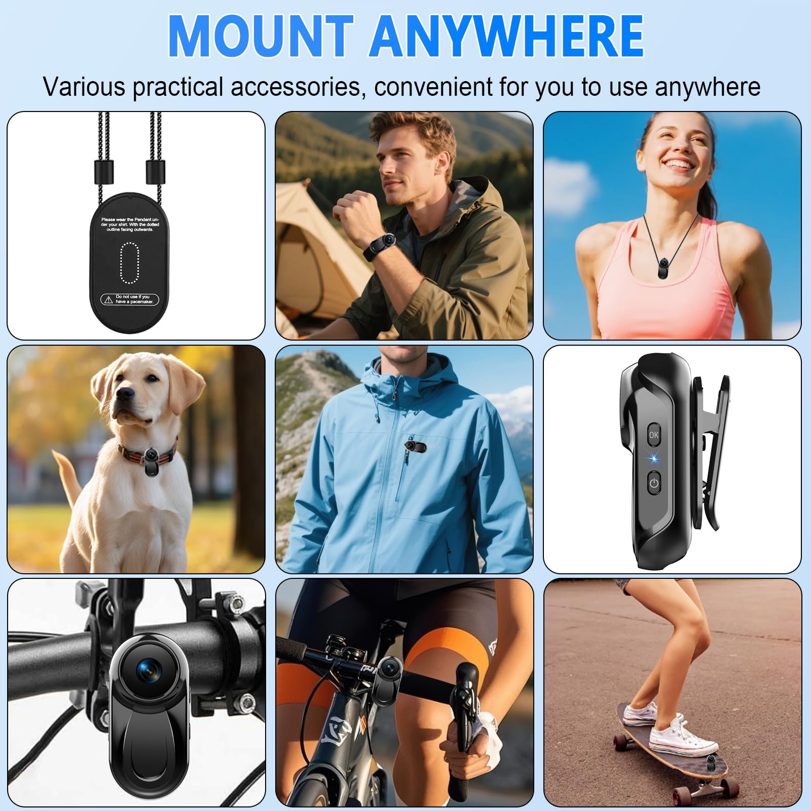 Mini Action Cam 1080P HD, Pocket Body Cam Compatta con Clip Girevole a 360° Clip Magnetica, Vlog Bodycam con Grandangolo 120°, Multifunzione Fotocamera POV per Casco Moto, Viaggi, Ciclismo, Sport Nero