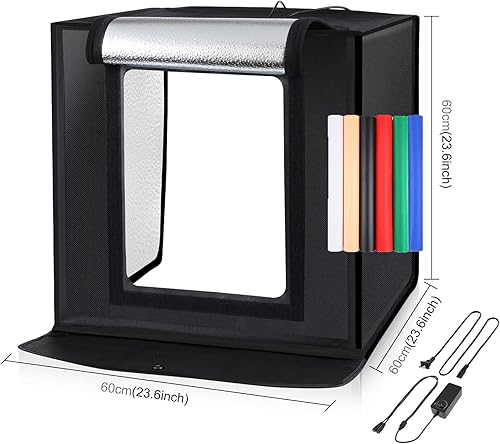 Miniatura 2 de PULUZ Caja de luz fotográfica de 24 x 24 pulgadas, caja de luz grande para estudio fotográfico, caja de fotografía LED regulable profesional, caja