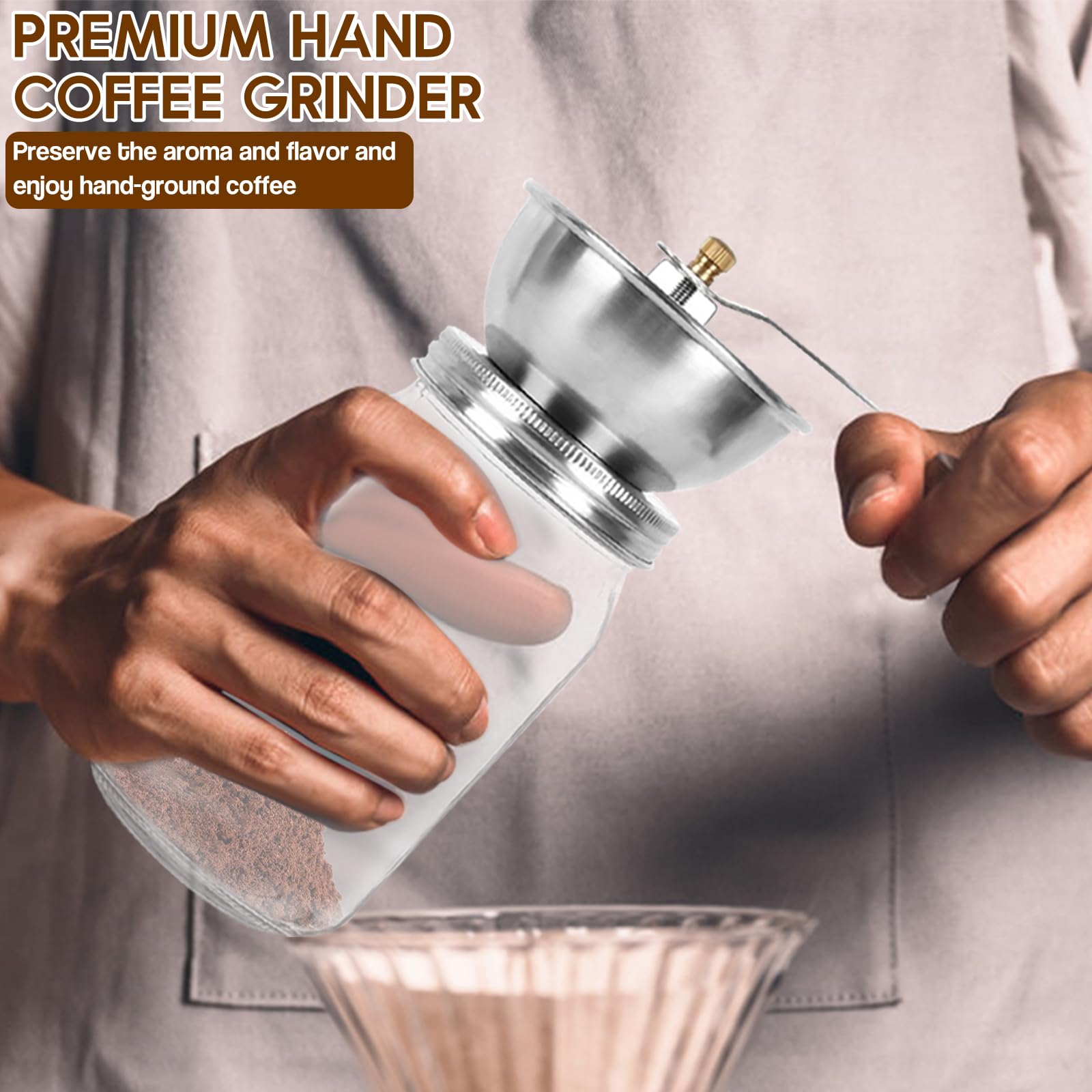 Molinillo de café tipo tarro Mason, accesorio de tapa manual para tarros Mason de boca ancha, tapa de molinillo de café de acero inoxidable, accesorios de tarro Mason ideales para camping y barista en