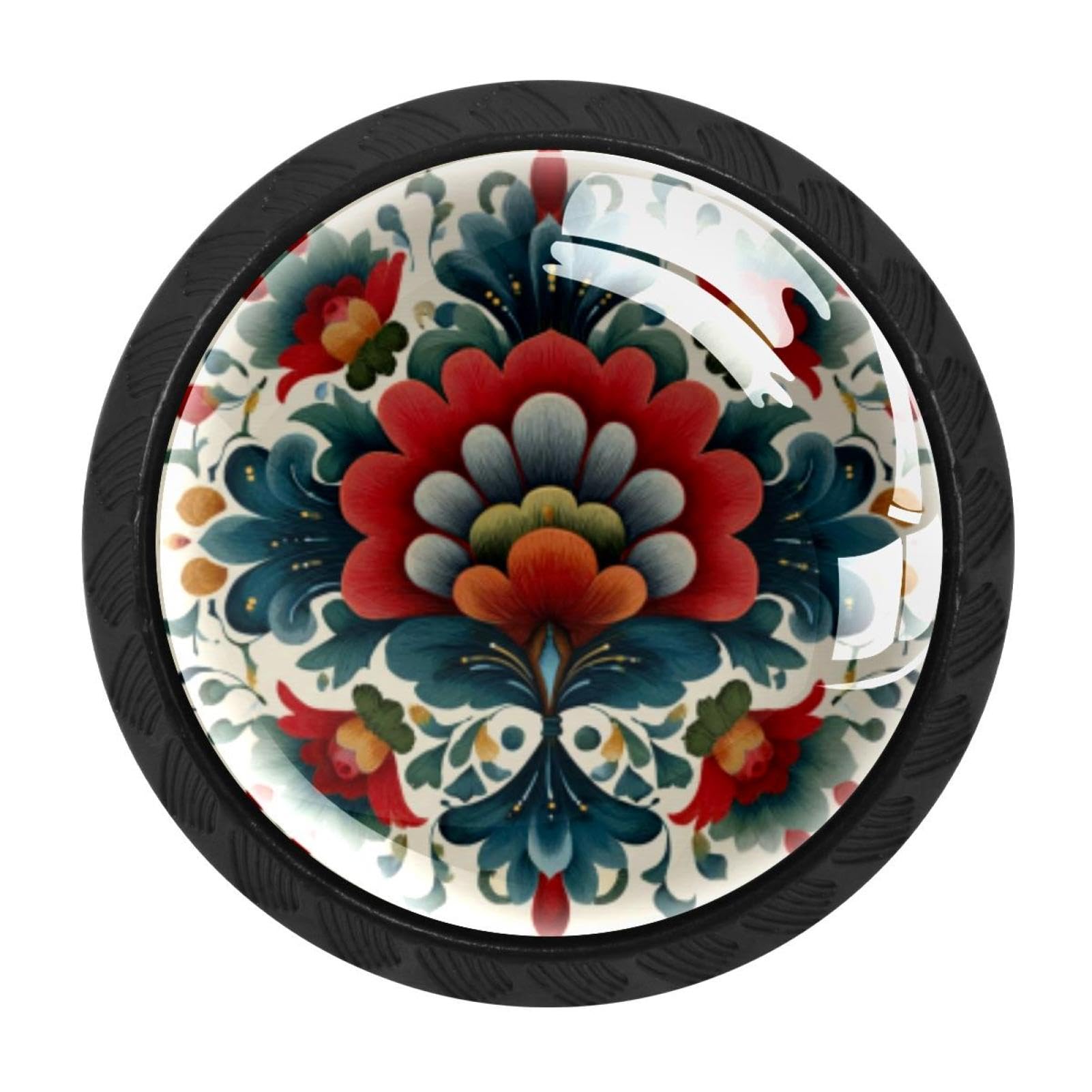 Chenzzzz Multicolored 07 4 Pcs Norwegian Rosemaling Folk Style Flower (2) Cabinet Knobs Crystal Drawer Pulls For Kitchen, Bathroom Cabinet, Dresser And Cupboard