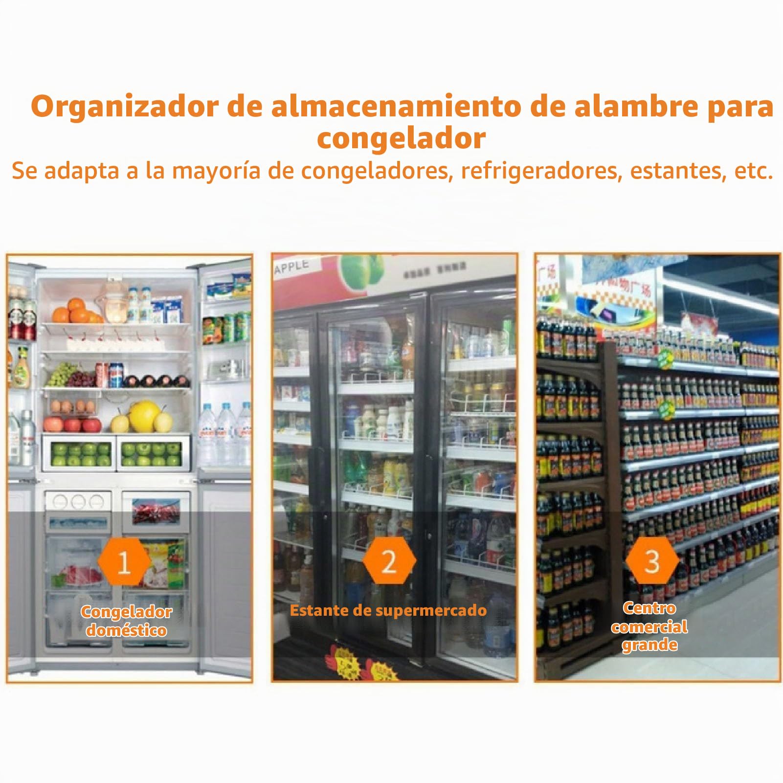 2 Cestas Grandes de Almacenamiento de Alambre para Congelador, Inoxidables con Asas Portátiles, Ideales para Despensa, Nevera, Baño, Dormitorio, Lavadero y más. (49,5x24,5x20