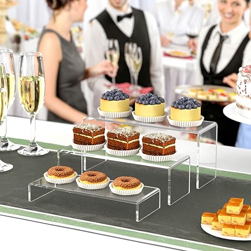 Miniatura 2 de HIIMIEI Elevador de exhibición de acrílico, 3 escalones de 9 pulgadas, elevadores de acrílico grandes, estante de exhibición rectangular