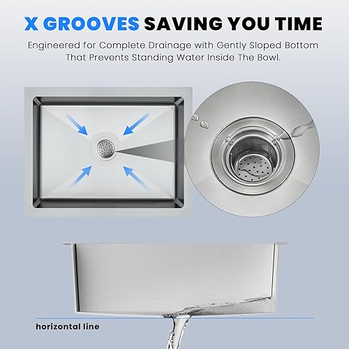 Miniatura 45 de POPFLY Fregadero de cocina de montaje inferior de 20 pulgadas, fregadero de acero inoxidable 304 de 20 x 17 pulgadas, calibre 18, cuenco individual