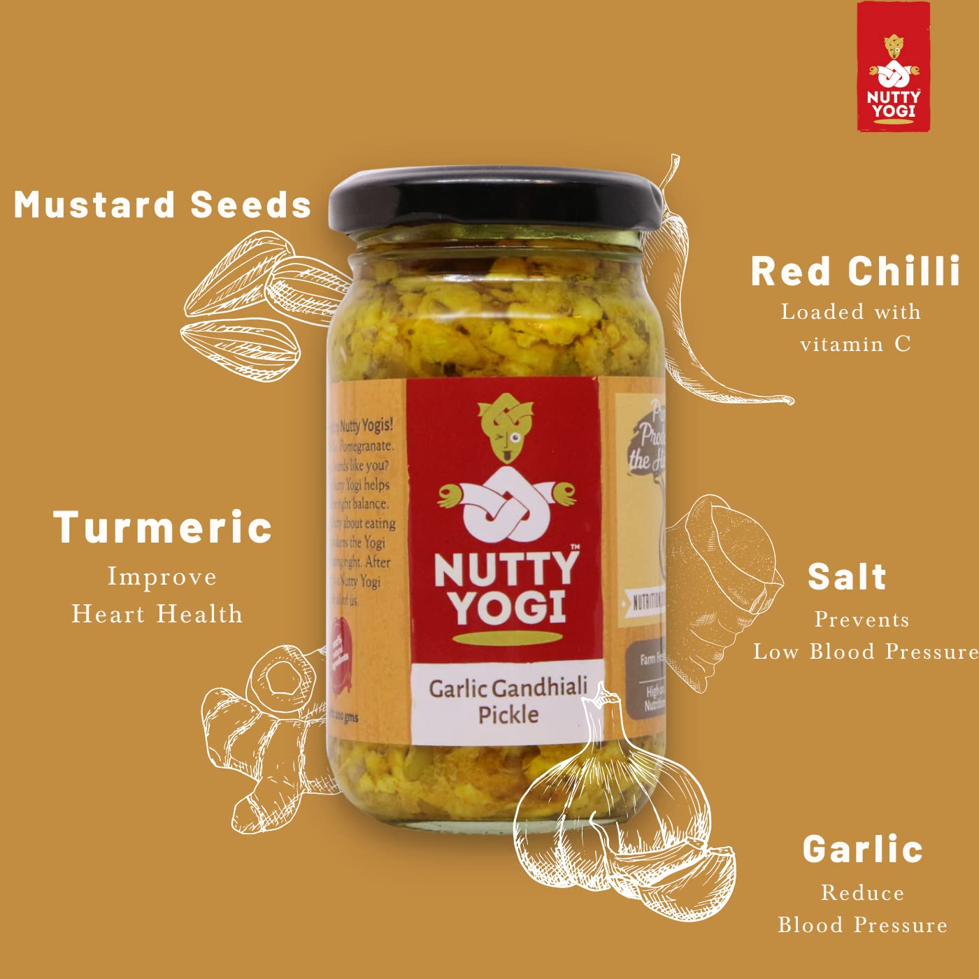 Nutty Yogi Garlic Gandhiali Pickle | Homemade Organic Herbal Garlic Pickle | Tangy and Delicious 200 gm (Pack of 1) 3