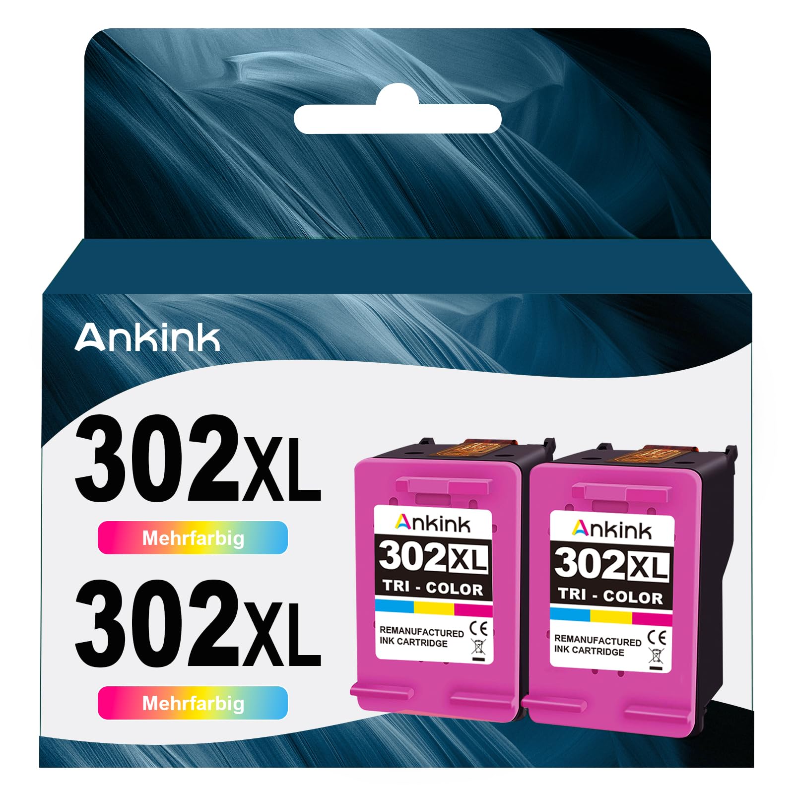 ANKINK Wiederaufbereitet Tintenpatrone Druckerpatronen als Ersatz für HP 302XL für Patrone 302 XL für 1110 2130 3630 3632 3634 3636 3639 4520 4524 4525 4526 4528 3830 3831 3833, Farbe 2er-Pack