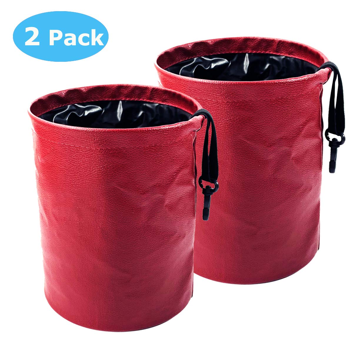 Kitbest [2 Pack Car Trash Can, Portable Garbage Bin, Collapsible Pop Up Trash Bag for Car, Water Proof Trashcan, Waste Basket Bin, Rubbish Bin, Leather Car Organizer Enough Storage for Garbage