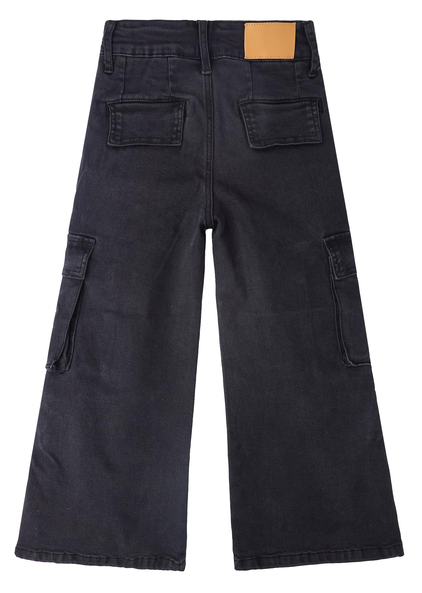 KIDSCOOL SPACE Jeans Cargo da Ragazza con Tasca con Patta, Gamba Larga e Pantaloni Boyfriend in Denim con Orlo Diviso
