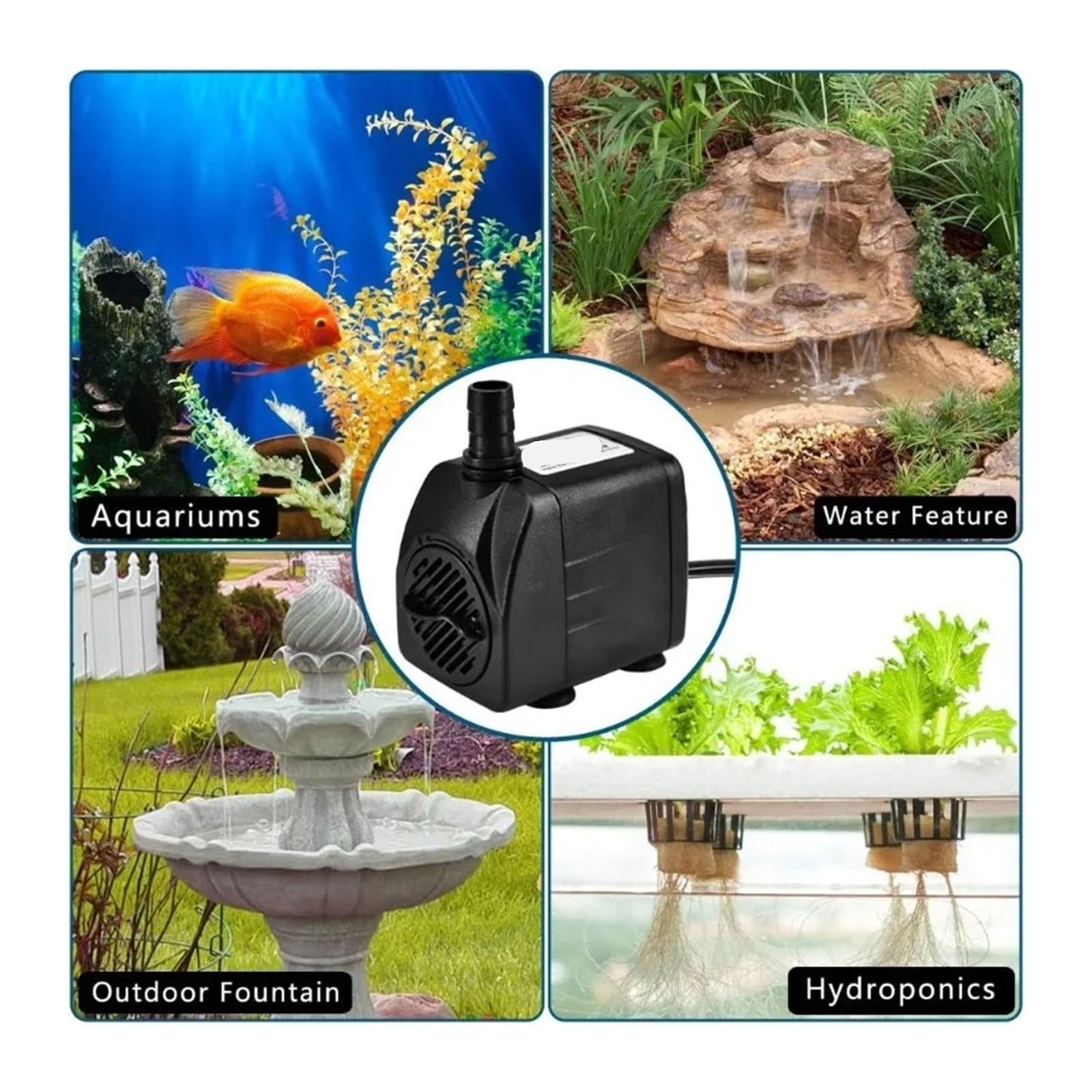 Bomba de agua para pecera Minibomba de agua sumergible de flujo ajustable for acuario, estanque y fuente al aire libre con ventosa inferior.(EU plug HSB950B)